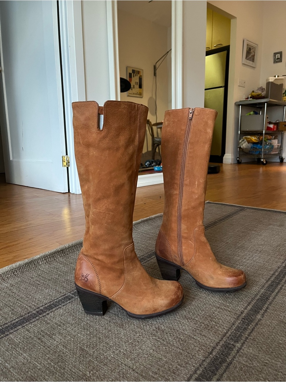 Vintage John Fluevog tan “Ease” tall boots - late 1990s/early 2000s